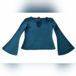 Hot Kiss Y2K Lace Up Bell Sleeve Whimsigoth Boho Fairycore Top